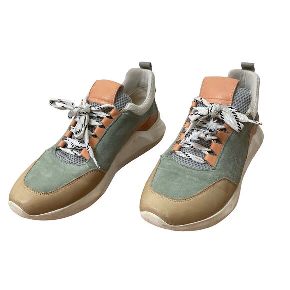 ANTHROPOLOGIE Green Tan Harper Platform Sneaker - Picture 1 of 11